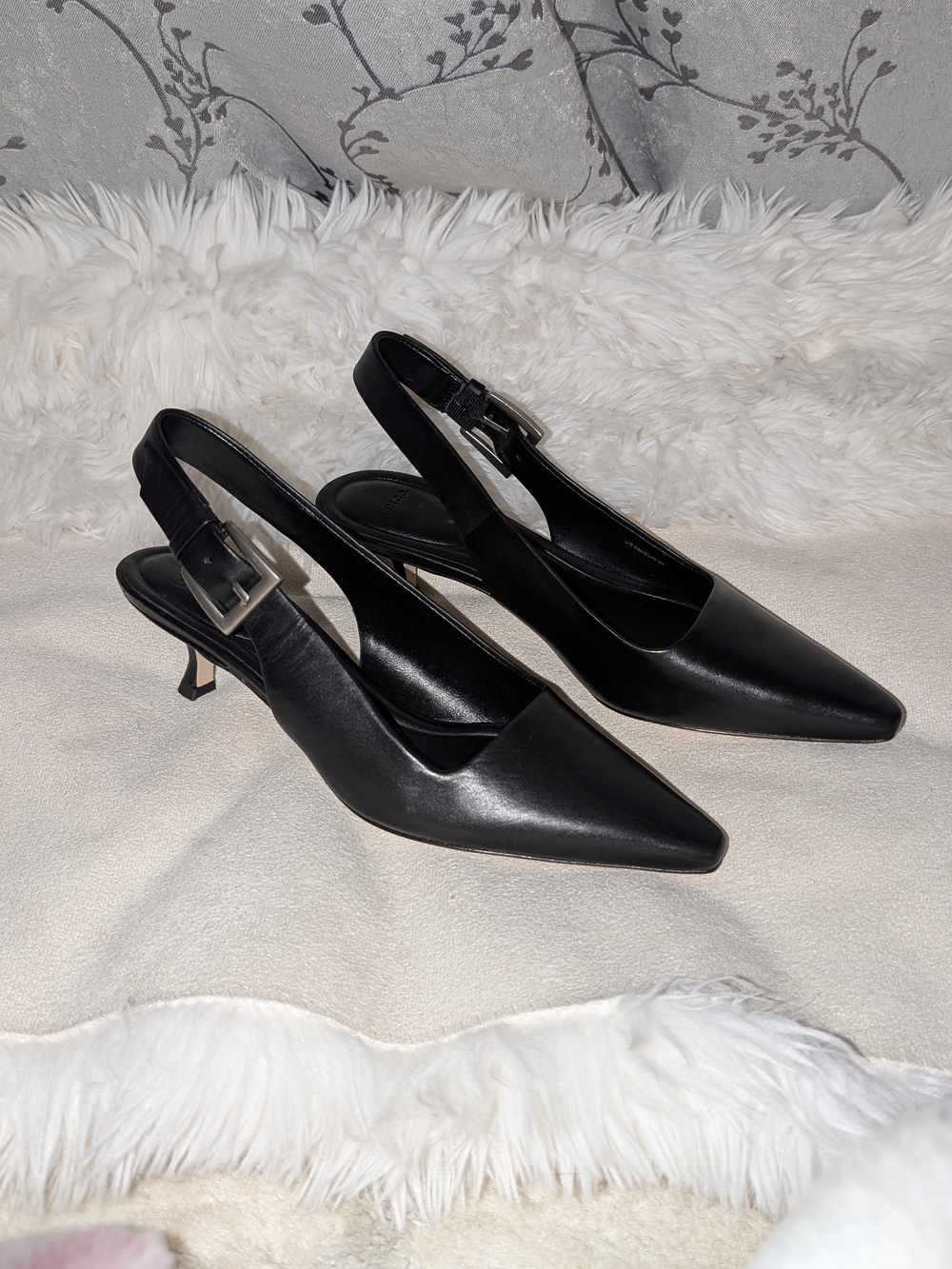 Vince Black Pointed Slingback Kitten Heels